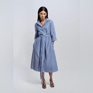 House of Arti Petite Riviera Stripe Midi Shirt Dress